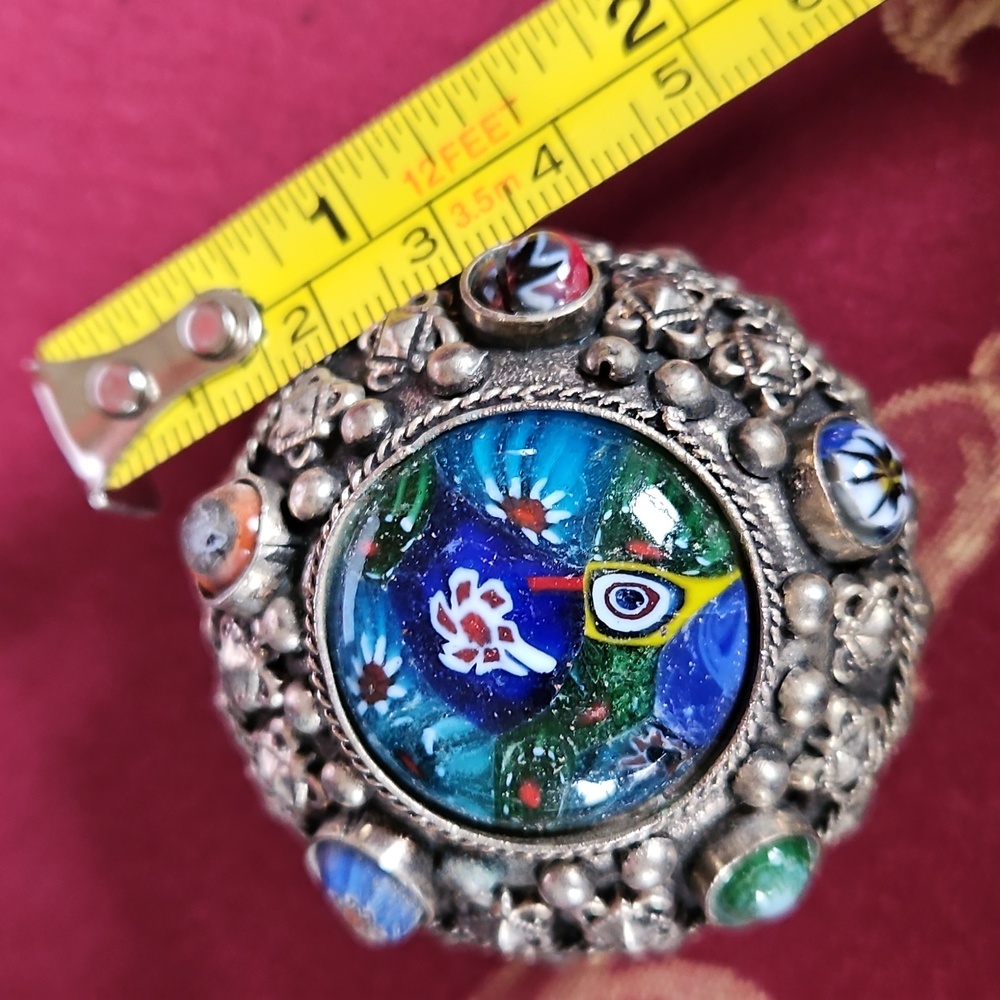 Vintage Millefiori Glass Silverplate Trinket Box. - Picture 8 of 11